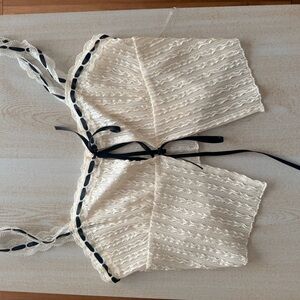 Japna Cream Lace Camisole with Black Ribbon
